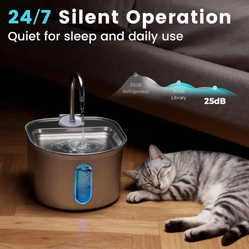 Miniatura 8 de Fuente de agua para gatos de acero inoxidable, dispensador automático de agua para mascotas de 108 onzas / 3.2 L con bomba ultra silenciosa, apagado