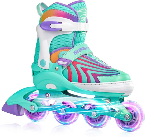 SUPER YOUNGSTER Patines en línea para niñas, niños y niños de 4 a 12 años, patines ajustables con luces para jóvenes y adolescentes de 8 a 12 años,