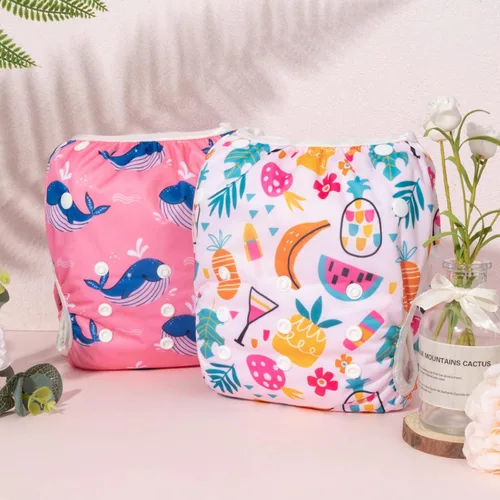 Miniatura 146 de Alva, Pañales de bebé para nadar, paquete de 2 unidades, talle único, reutilizable, lavable y ajustable de 0 a 36 meses. Tamaño de 10 a 40 lbs