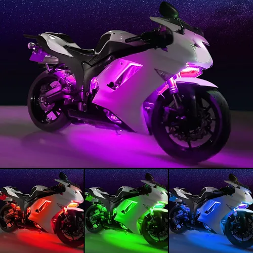 Miniatura 6 de 12 luces de motocicleta con control de aplicación, modo de música RGB de 16 millones de colores, función de luz de freno IP68 impermeable con doble