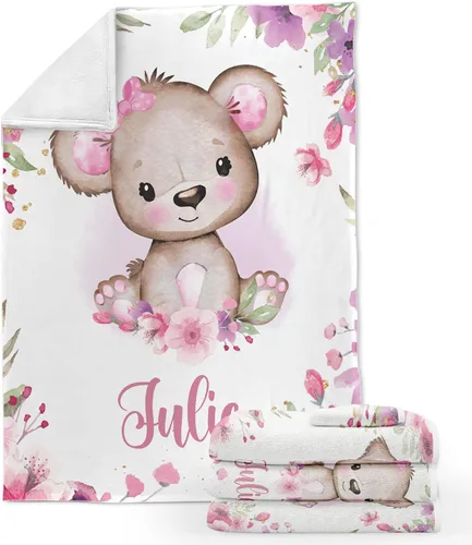 ZouZou Mantas de bebé personalizadas con nombre, mantas de bebé personalizadas para niñas, manta de bebé de oso, el mejor regalo para bebé, recién