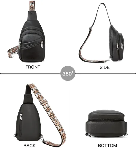 Miniatura 34 de Telena Bolso bandolera para mujer, bolso cruzado para mujer, cangurera de cuero vegano con correa ajustable