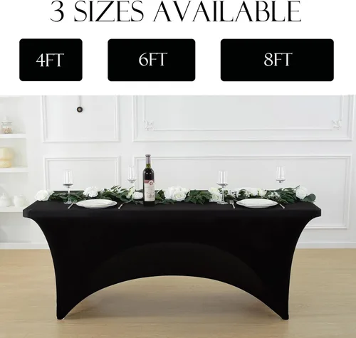 Miniatura 2 de Paquete de 2 manteles de elastano negro de 6 pies – Manteles ajustados – Mantel elástico de ajuste universal para mesas plegables – Sin arrugas