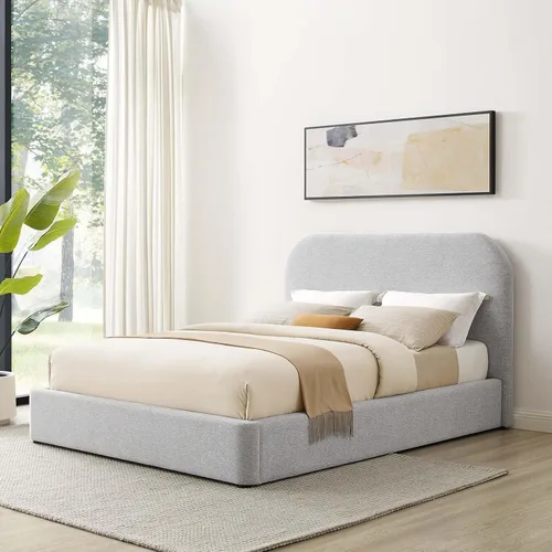 Miniatura 10 de Modway Keynote - Marco de cama Queen moderno con cabecera en forma de curva en tejido jaspeado marfil, tapicería de tela jaspeada, cama