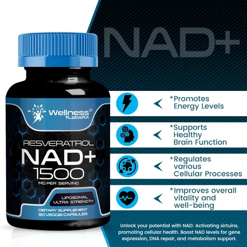 Miniatura 6 de WELLNESS LABSRX Suplemento liposomal NAD, 1500 mg - Suplemento de resveratrol NAD para mujeres y hombres, NAD+ apoya la salud celular, energía
