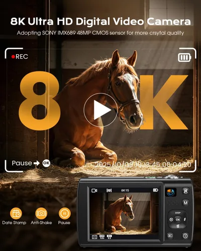 Miniatura 2 de Cámara digital 8K para fotografía, cámara de vlogging WiFi de 88MP para YouTube con doble lente, pantalla táctil, enfoque automático antivibración