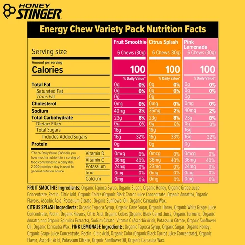 Miniatura 2 de Honey Stinger paquete de masticables orgánicos de energía, paquete de 4 unidades de cada uno: licuado de frutas, salpicadura cítrica y limonada