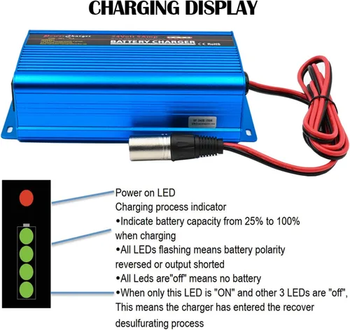 Miniatura 9 de Cargador de batería de 24V, cargador de batería inteligente automático, mantenedor, cargador de goteo de 5A e interruptor de E/S con clips