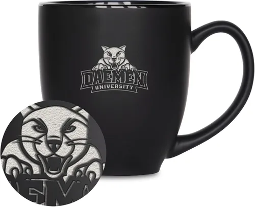 Miniatura 384 de Rico Industries - Taza de cerámica mate negra con grabado láser estándar de 15oz para NCAA (escuelas T & U) - Para bebidas calientes o frías