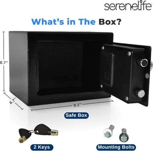 Miniatura 2 de SereneLife Caja de seguridad digital de acero de alta calidad, 9.1 x 6.7 x 6.7 pulgadas, almacenamiento seguro para efectivo, armas de fuego
