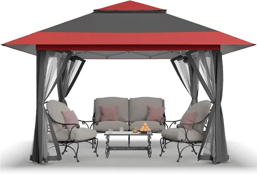 Miniatura 16 de CROWN SHADES Gazebo - Toldo desplegable de 10 x 10 pies con mosquitera, tienda de campaña con 4 cuerdas, 8 estacas, 4 bolsas de arena y bolsa de Café