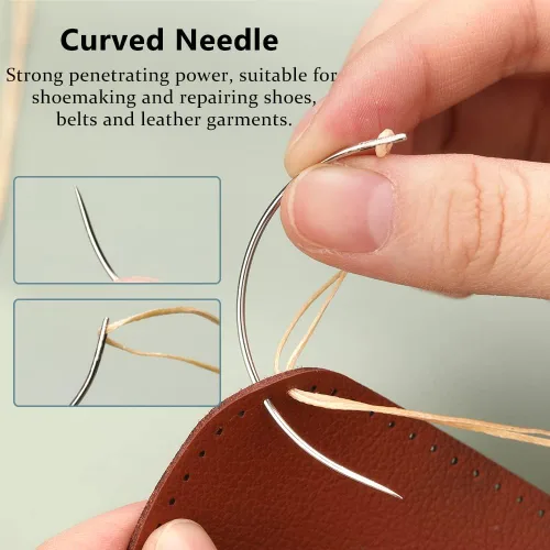 Miniatura 5 de Kit de 9 agujas de coser a mano de servicio pesado, agujas de coser de cuero con 5 agujas de coser a mano de cuero y 4 agujas curvas para tapicería