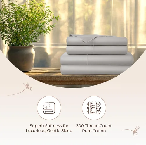Miniatura 6 de Sábanas 100% algodón orgánico, tamaño matrimonial, sábanas orgánicas con certificación GOTS con bolsillo profundo de 300 hilos y tejido de satén