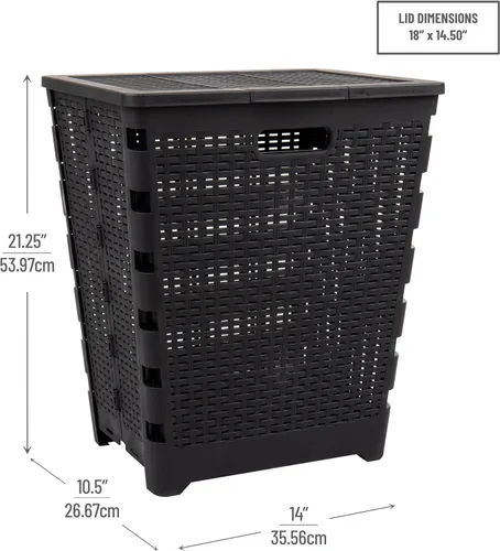 Miniatura 3 de Mind Reader Cesta plegable para ropa sucia de 61 litros, cesta de ropa, tapa, diseño de mimbre, plástico, 18 pulgadas de largo x 14.5 pulgadas