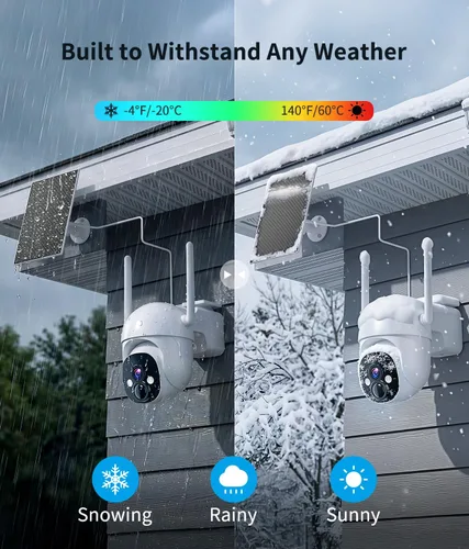 Miniatura 8 de Cámaras de seguridad solar 2K inalámbricas para exteriores, visión de 360°, cámara exterior para seguridad del hogar con visión nocturna a