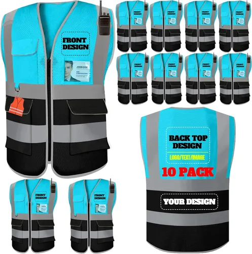 Miniatura 17 de BeautyWill Chaleco de seguridad personalizado Logo Clase 2 Chaleco reflectante de alta visibilidad con bolsillos Ropa de trabajo de construcción
