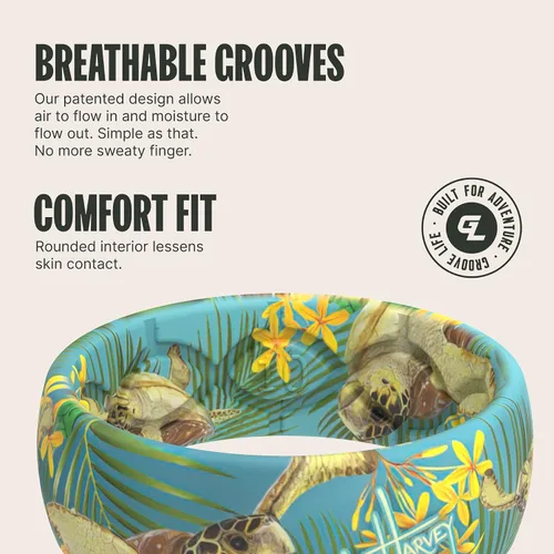Miniatura 3 de Groove Life Guy Harvey Anillo de silicona Anillos de boda de goma transpirable para hombres y mujeres, cobertura de por vida, diseño único, anillo