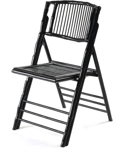 VINGLI Silla Plegable de Bambú, Sillas de Comedor Plegables de Madera con Asiento Cómodo para Exterior e Interior, Patio, Porche, Boda, Fiesta, Negro