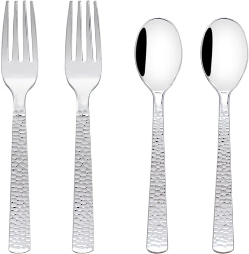 Miniatura 10 de KIRE 400 piezas cucharas y tenedores de plástico negro desechables - Juego de cubiertos de plástico negro desechables - 200 tenedores, 200 cucharas