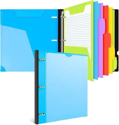 INFUN Carpeta Portanúmeros Telescópica Todo en Uno, Carpeta Portanúmeros de 3 Anillas Recargable con 1 carpeta de bolsillo de plástico móvil, 5 Azul
