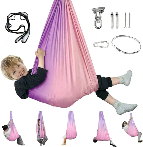 Miniatura 9 de Columpio sensorial para niños y adultos, columpio de terapia de doble capa para interiores y exteriores, columpio para acurrucarse con accesorios
