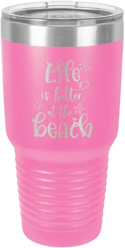 Miniatura 17 de La vida es mejor en la playa 3 grabado 30 oz vaso de acero con recubrimiento de polvo grabado láser taza de viaje de camello polar libre de BPA