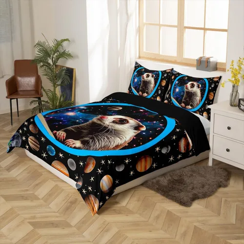 Miniatura 2 de Funda de edredón de conejillo de indias, tamaño Queen, juego de ropa de cama de planeta del universo de hurón para niños y niños, funda de edredón