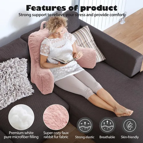 Miniatura 4 de Almohada de Lectura Grande para Cama, Almohada de Respaldo con Brazos, Soporte de Espalda para Sentarse en la Cama, Sofá para Respaldo de Rosa