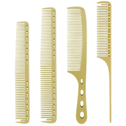 CGBARBER 4 tipos de peines de pelo de aluminio para cortar peine de metal de cola de pelo de acero inoxidable (dorado)