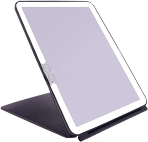 deweisn - Espejo de viaje plegable iluminado para maquillaje con 72 LED, 3 modos de colores de luz, recargable por USB, baterías 1800mA, portátil,