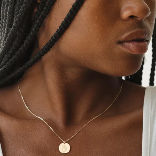 Miniatura 3 de MYEARS - Collar con dije de moneda para mujer, personalizado con diseño de flores del mes de tu nacimiento, chapado en oro de 14 quilates