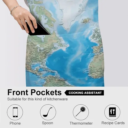 Miniatura 5 de MUSM Apron for Adults - 27.6 X 31.5 Inch, Heavy-Duty Polyester Aprons with Two Large Pockets, Waterproof World Map Kitchen Apron for Cooking
