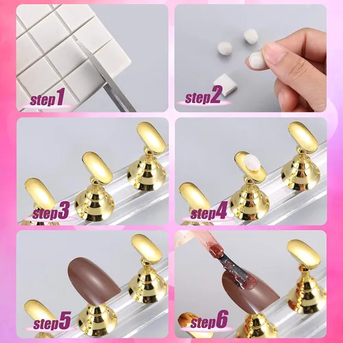 Miniatura 3 de Juego de 2 soportes de práctica de uñas acrílicas, soporte magnético para exhibición de uñas, herramienta de manicura con masilla adhesiva