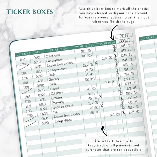 Miniatura 4 de Legend Planner Libro de registro de cheques - Libro contable para pequeñas empresas y uso personal - Registro de chequera para rastrear