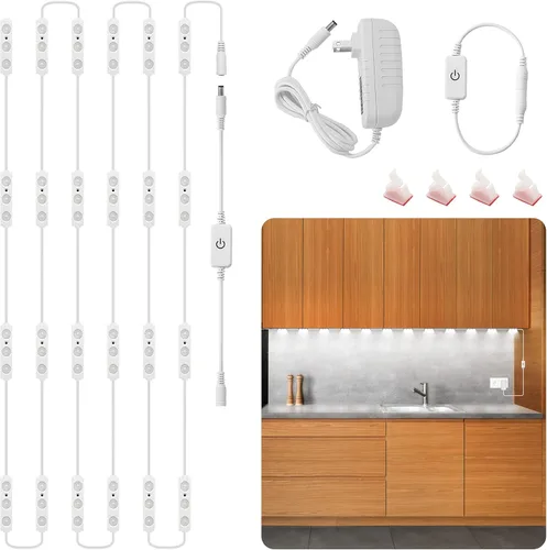 LPHUMEX Iluminación flexible de 10 pies + 14 pies, luces LED blancas ultra brillantes, con interruptor de atenuación y adaptador de corriente, para