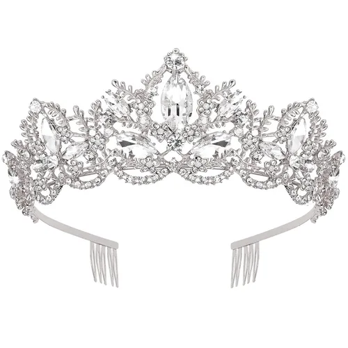 Miniatura 16 de Tiara de plata para boda, tiaras y coronas para mujer, tiara de reina de diamantes de imitación para mujer, corona de princesa, diadema