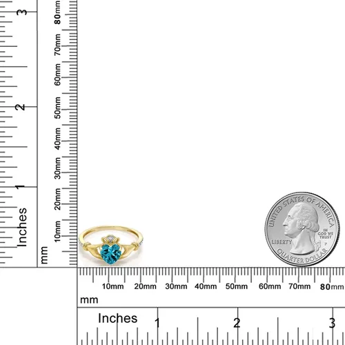 Miniatura 33 de Gem Stone King Anillo de compromiso claddagh celta irlandés de oro amarillo de 10 quilates con piedra preciosa en forma de corazón de 0.236 in