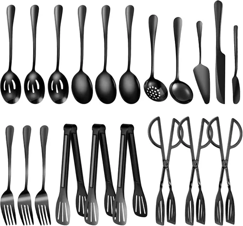 Juego de 20 utensilios para servir, utensilios completos de acero inoxidable para bufé de catering para barbacoas de verano, parrillas, picnic,