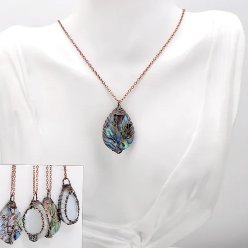 Miniatura 6 de Hand Wrapped Abalone Shell Tree of Life Pendant Necklace Small, Bronze Wire