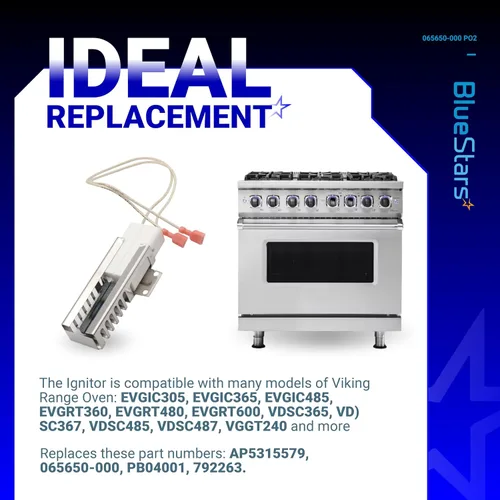 Miniatura 6 de BlueStars 2 paquetes PB040001 065650-000 Encendedor de horno de gama compatible con estufa de gas de horno de gama Viking - Reemplaza AP5315579