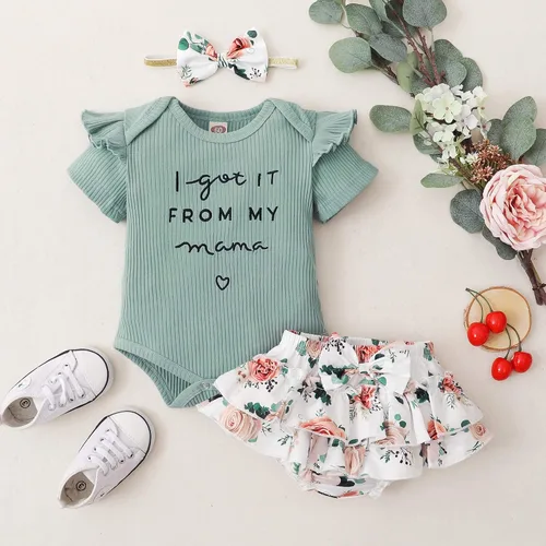 Miniatura 32 de Mioglrie Conjunto de ropa para bebé recién nacida, conjunto de pantalones cortos, conjunto floral de verano, ropa de bebé linda para niña