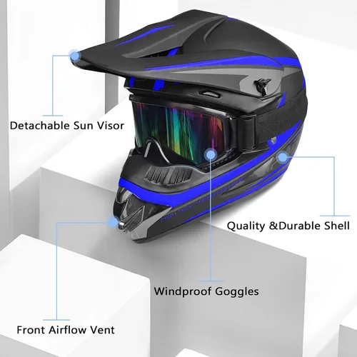 Miniatura 3 de Casco de motocross para adultos jóvenes, motocross, anticolisión, de cara completa, aprobado por DOT, BMX, descenso, todoterreno, casco de bicicleta