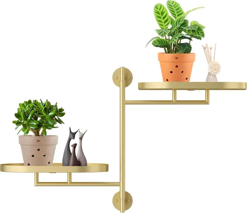Miniatura 16 de Estantes giratorios de ventana para múltiples plantas en interiores, soporte de esquina de metal de 2 niveles negro soporte flotante para pared