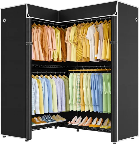 Miniatura 14 de ULIFHOME E15C Pro - Perchero en forma de L para esquina, perchero independiente para colgar ropa, sistema de armario resistente de 48.8 pulgadas