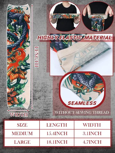 Miniatura 17 de Boao 20 piezas de mangas de brazo de enfriamiento para hombre, manga larga sin dedos, antideslizante, protección UV, mangas temporales para tatuajes