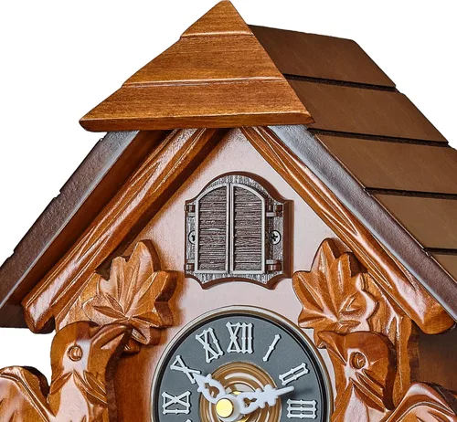 Miniatura 8 de TIMEGEAR Reloj de cuco con modo nocturno, movimiento de cuarzo y decoraciones de madera (marrón)