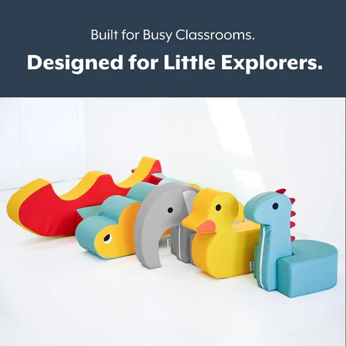 Miniatura 6 de Children's Factory Spike The Dino, Taburete de Espuma Aqua para Niños, Silla de Asiento Suave para Niños Pequeños para Guardería, Preescolar