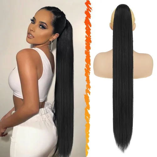 Miniatura 24 de BARSDAR Extensión de cola de caballo corta y recta - Extensiones de pelo con cordón de 16 pulgadas, rubio para mujeres - Extensiones de pelo Rubio