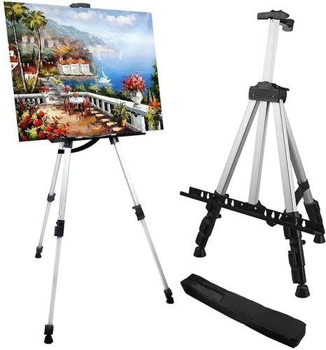 RRFTOK - Caballete de arte para pintar y letreros, caballetes de trípode de aluminio ajustables de 17 a 66 pulgadas para exhibición, lona portátil y