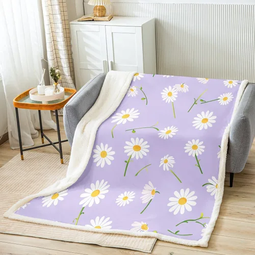 Miniatura 11 de Manfei Manta de margaritas, manta de flores amarillas y blancas para sofá, manta de cama de jardín botánico para niños y niñas, decoración